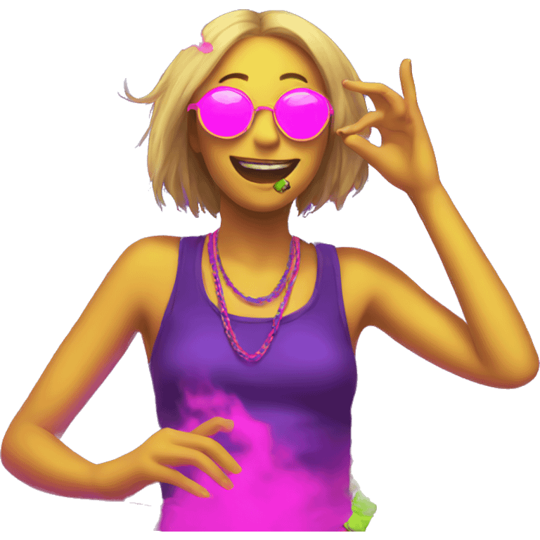 Rave party dancing neon smoking emoji