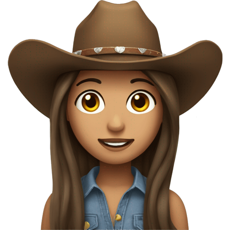 Girl with long straight brown hair and cowboy hat with big lashes  emoji