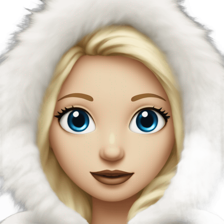 Beautiful Girl with lashes and blue eyes, blonde hair, in a extremely big fluffy oversized white fur coat with hood on. The fur is real and it’s very obvious big and fluffy  emoji