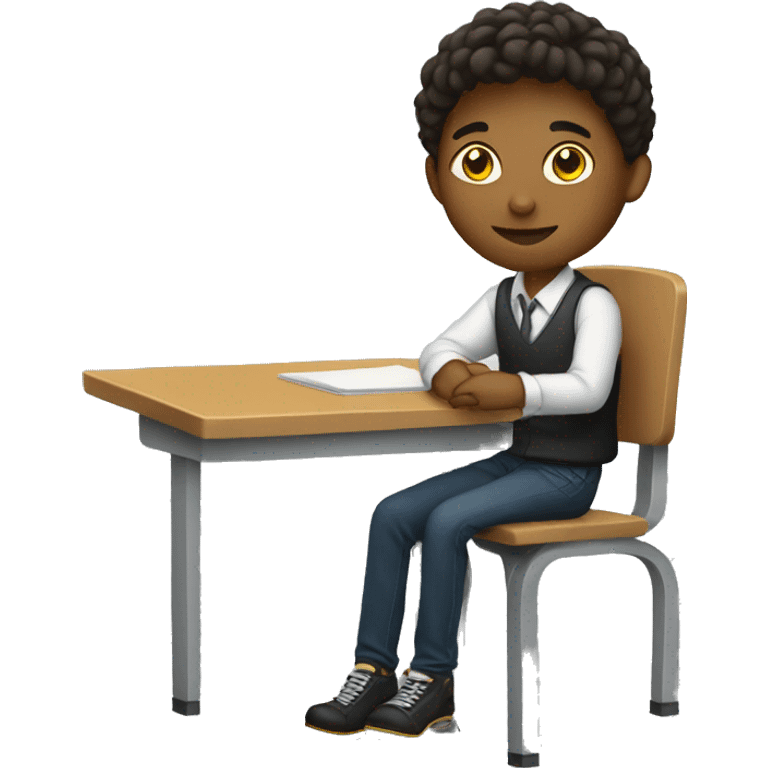 student sitting at desk and  raises leg  emoji