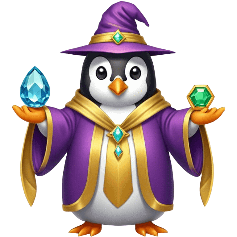 Penguin Wizard with gemstone and Golden robe emoji