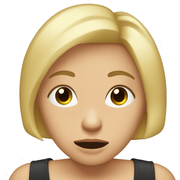 blonde woman with short hair making an whoopsie face with single tear streaming down her face with one palm over her mouth emoji