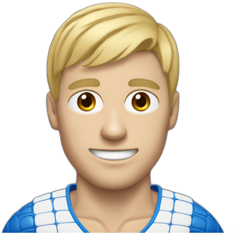 Blonde very short hair man, blue eyes playing padel emoji