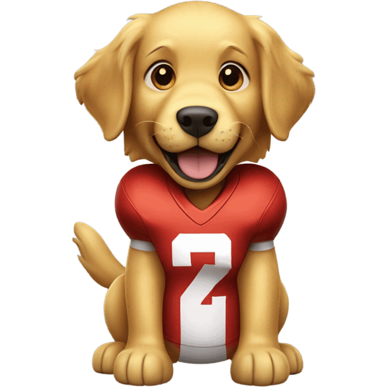 Golden retriever cheering at football emoji