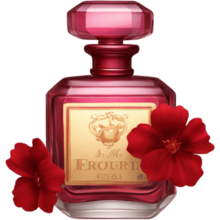 Dark red vintage French style perfume bottle with red stock flowers emoji