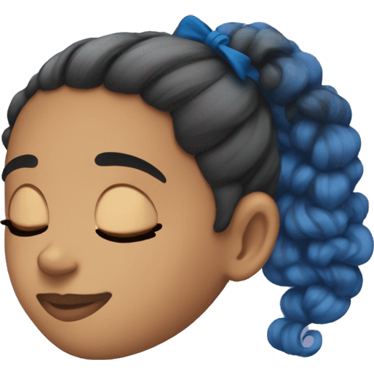 Ariana sleeping with blue curly ponytail emoji