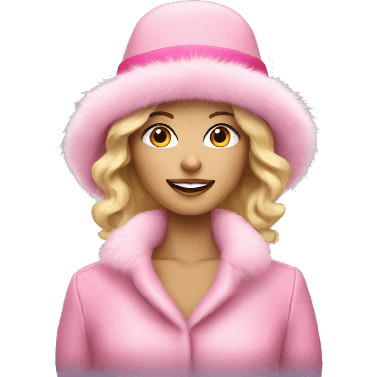 Blonde woman in pink fur hat and fur coat  emoji