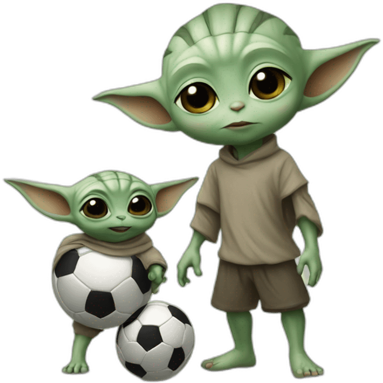 Baby yoda playing soccer with ronaldo emoji