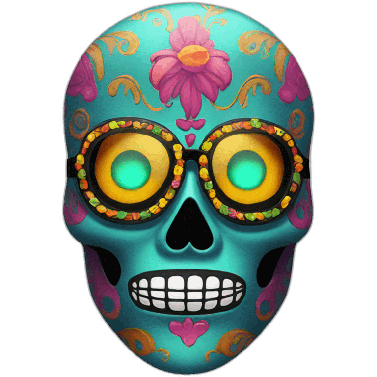 Colorful el muerte mask with black sunglasses on eyes emoji