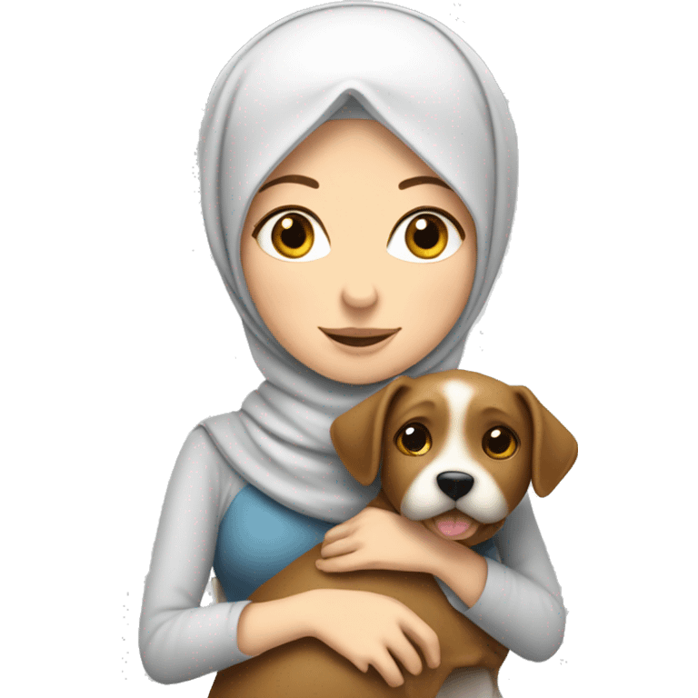 pretty white skin woman with hijab hugging a dog emoji