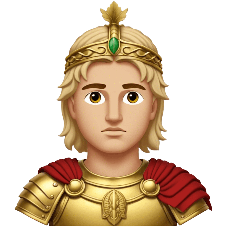 Cinematic Realistic portrait of Alexander the Great, depicted with photorealistic detail as a commanding historical conqueror, featuring sharp, lifelike facial features, meticulously rendered ancient Macedonian armor, and a laurel wreath, illuminated by natural, dramatic lighting that highlights his youthful determination and legendary presence. emoji