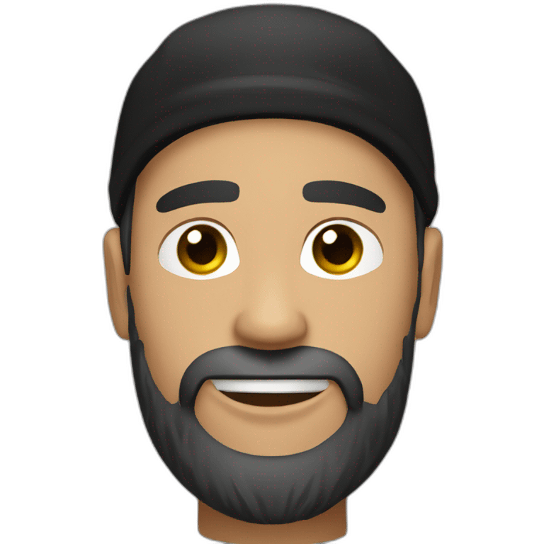 Bearded light brown guy with black cap wearing a security piercing in the left eae emoji