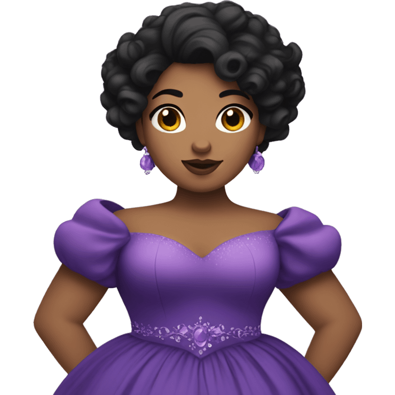 Plus size princess with curly black hair and purple ballgown emoji