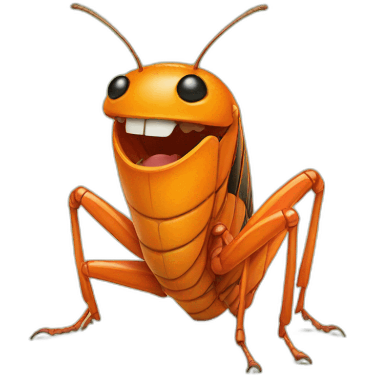 a happy orange-colored cricket emoji