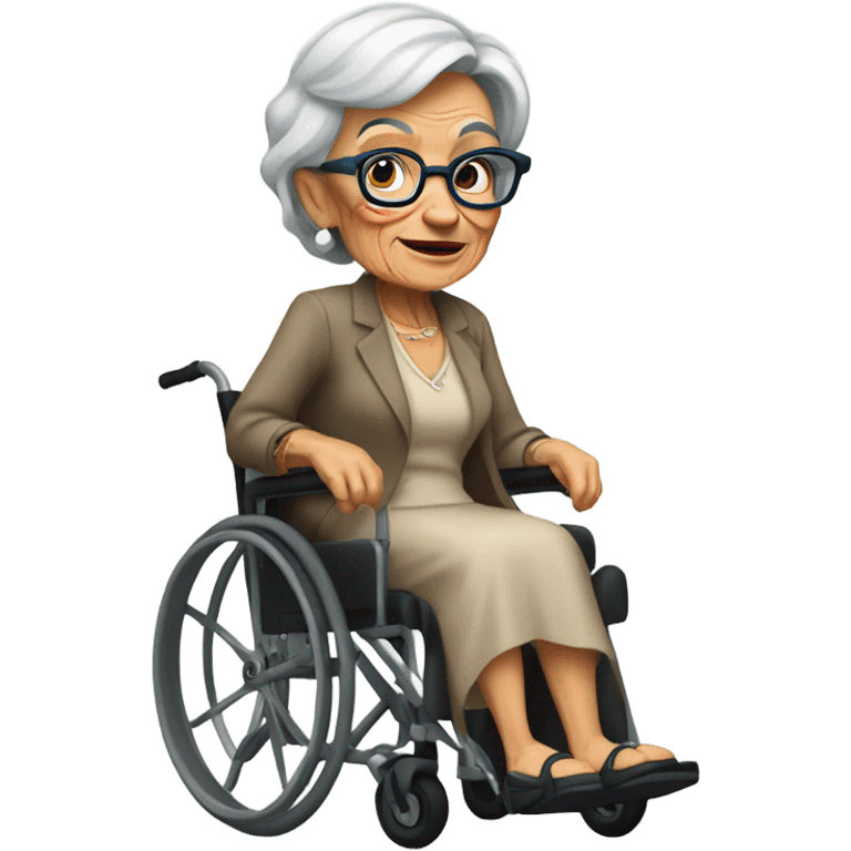 A tattooed old woman with oversized glasses and in a wheelchair  emoji