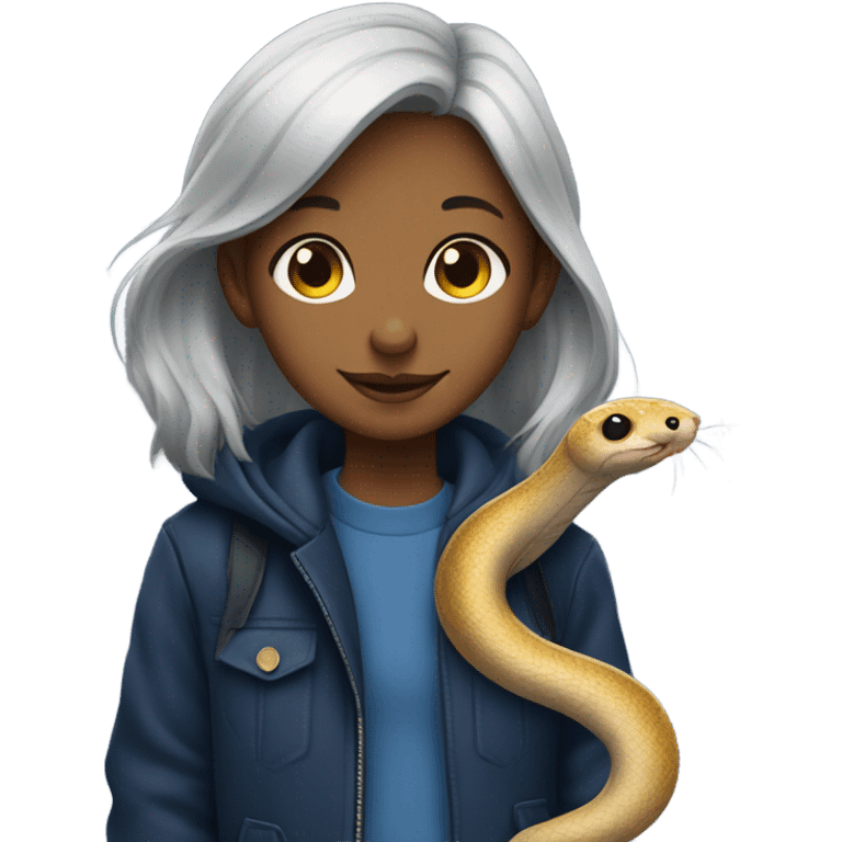 Small Mouse in dark blue jacket walk with beatiful girl snake  emoji