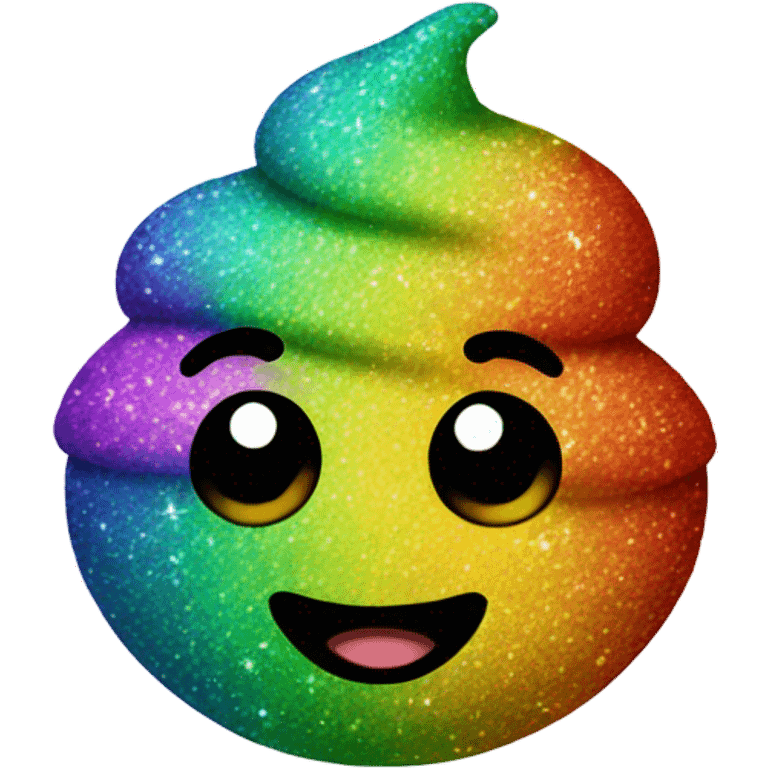 Rainbow glitter poop emoji with a straight face emoji