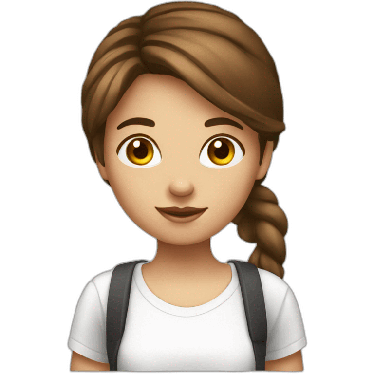 brown hair girl with smartphone and white T-shirt emoji