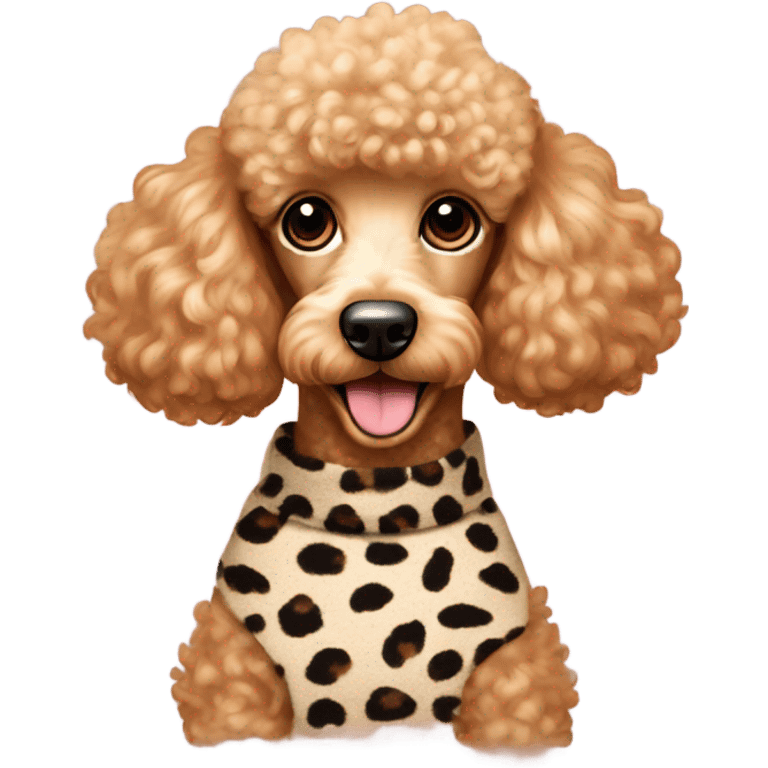 Apricot colored poodle wearing a leopard print sweater emoji