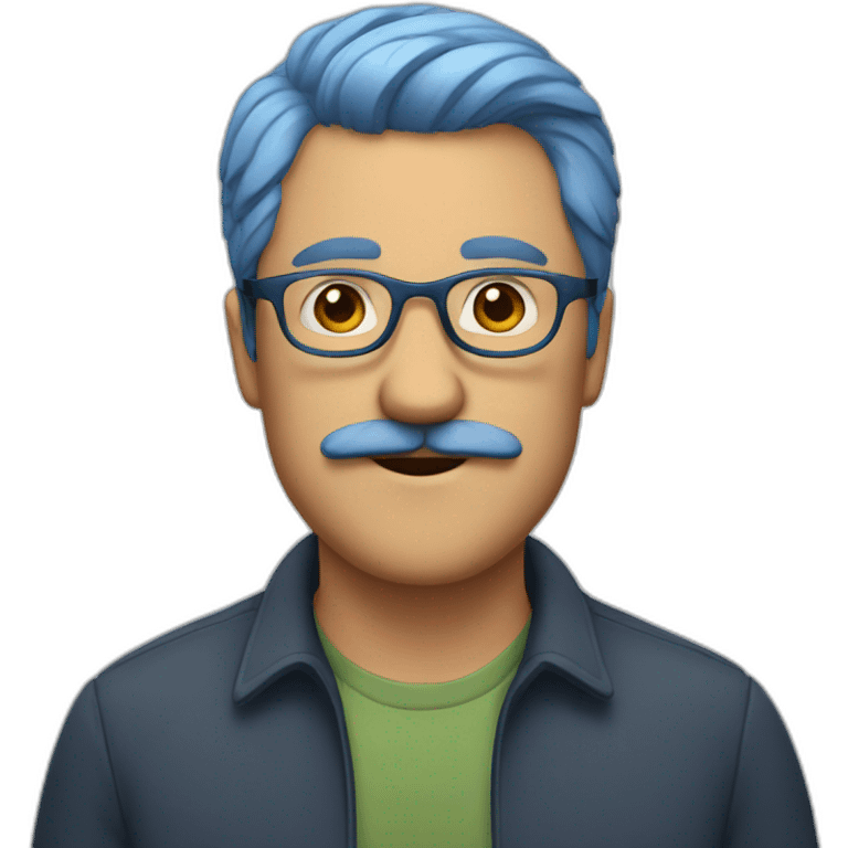 Dad with mustache and short blue hair and glasses emoji