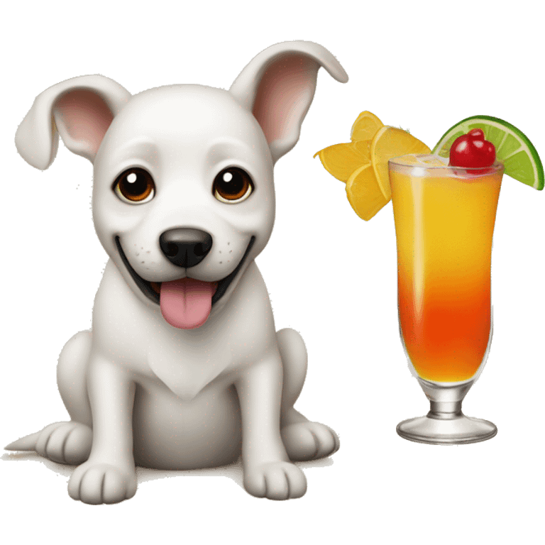 Dog on a beach with a cocktails emoji