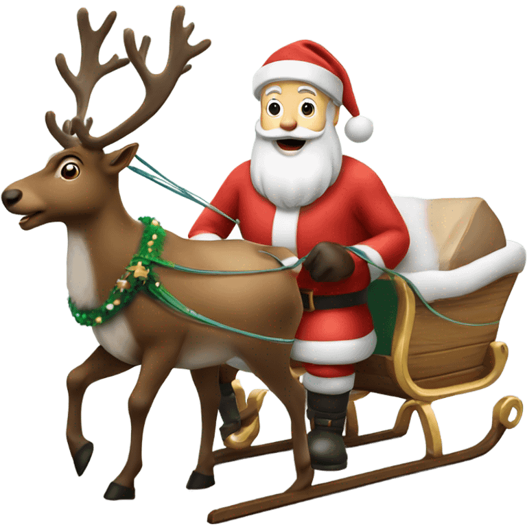 Real Reindeer pulling a sleigh by Santa emoji