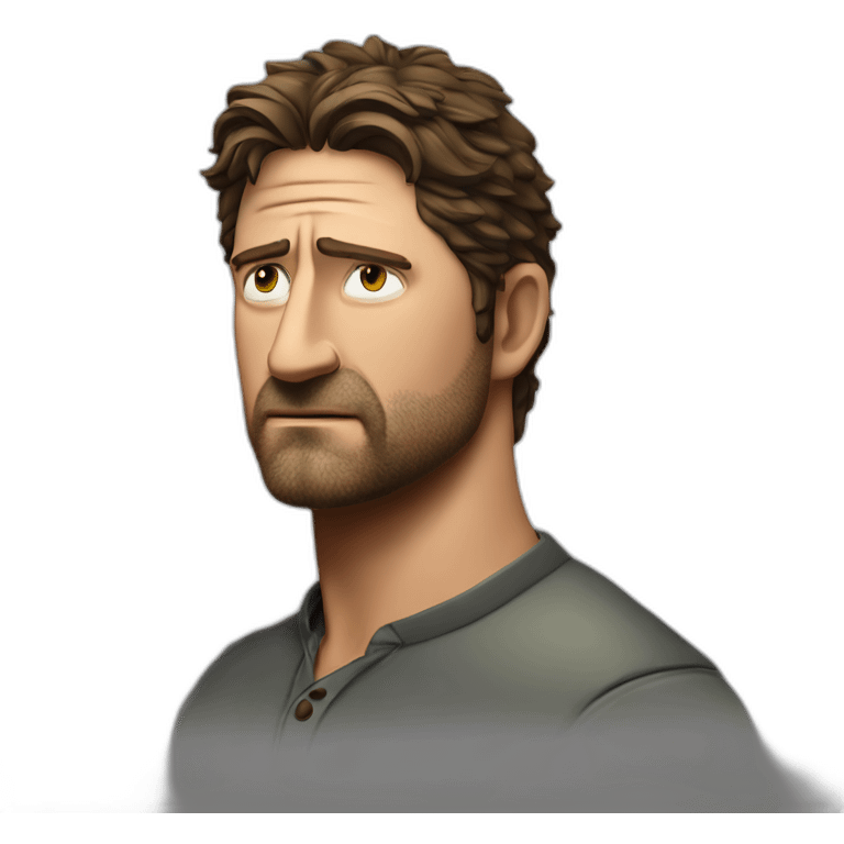 actor gerard butler serious cartoon wearing henley emoji