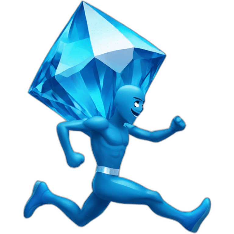 A blue diamond with a face, arms and legs running towards the finish line emoji