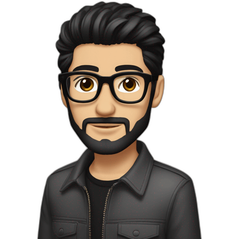 zayn malik with a perfectly groomed black beard and sleek black hair, confidently sporting a stylish pair of spectacles emoji