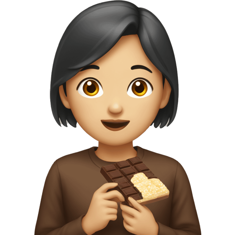 Asian girl eating chocolate  emoji