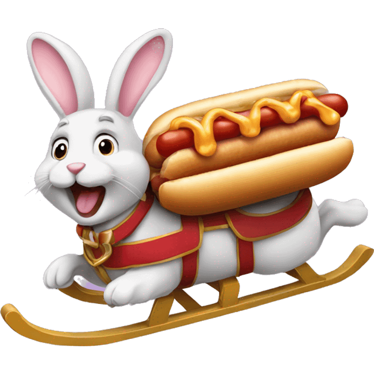 Bunny riding a sleigh eating a hotdog  emoji