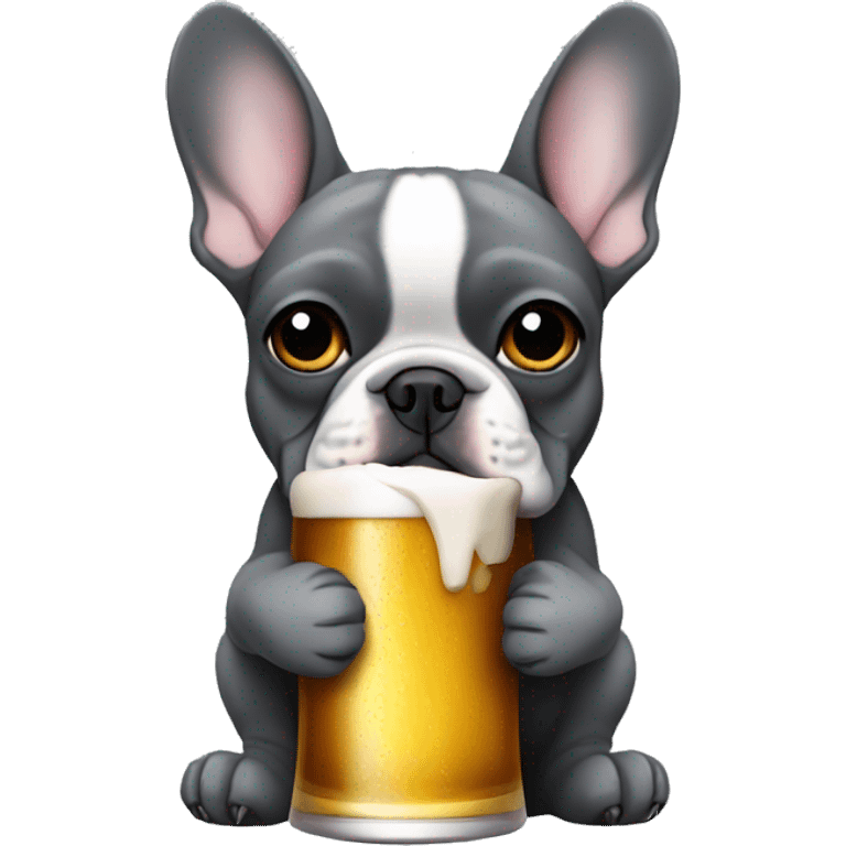 French bulldog dark grey holding a beer emoji