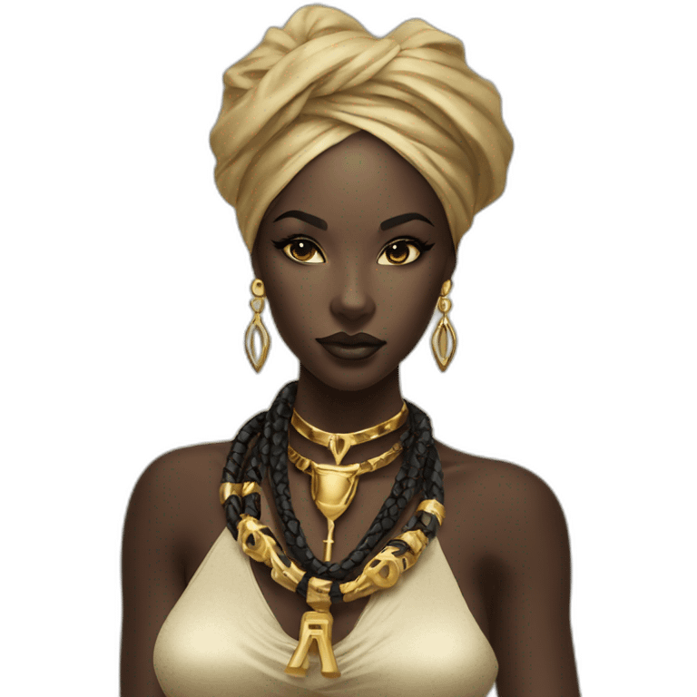 A Beautiful Black panther woman with gold necklace with ankh emoji