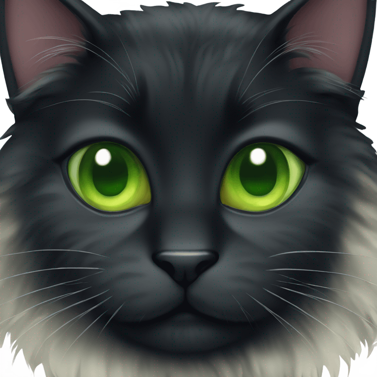 Fluffy black cat with green eyes emoji