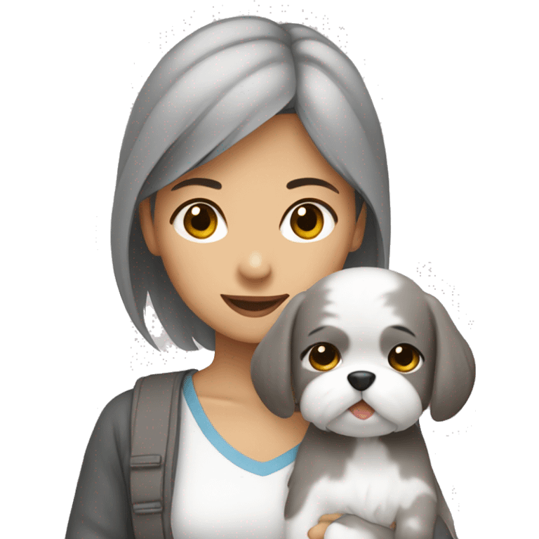 asian girl carrying grey and white shitzu emoji