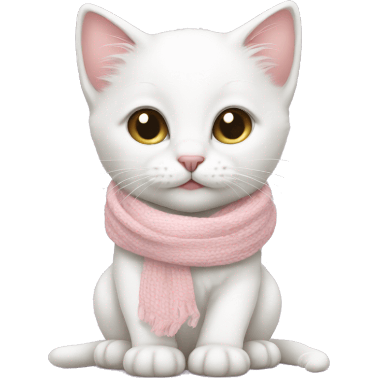 White kitten wearing a baby pink scarf  emoji