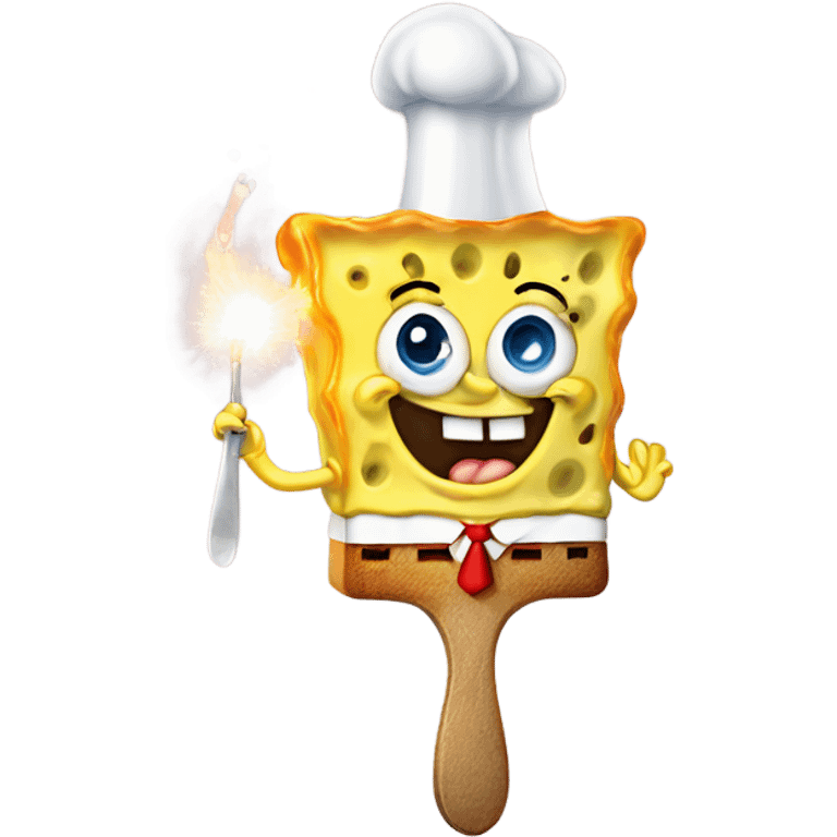 spongebob holding a spoon with sugar in it lighting the spoon on fire  emoji