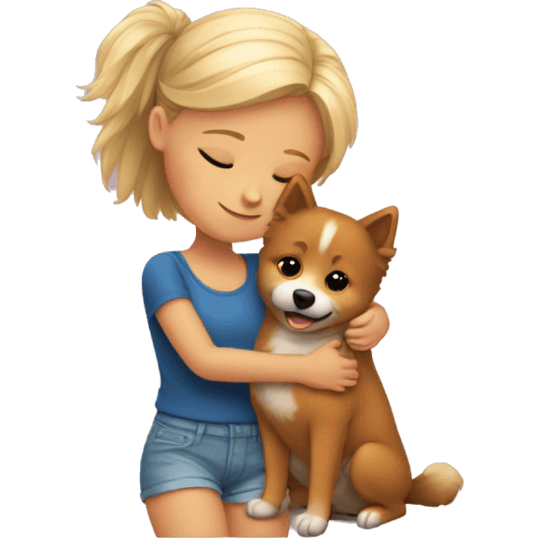 Girl hugs little spitz emoji