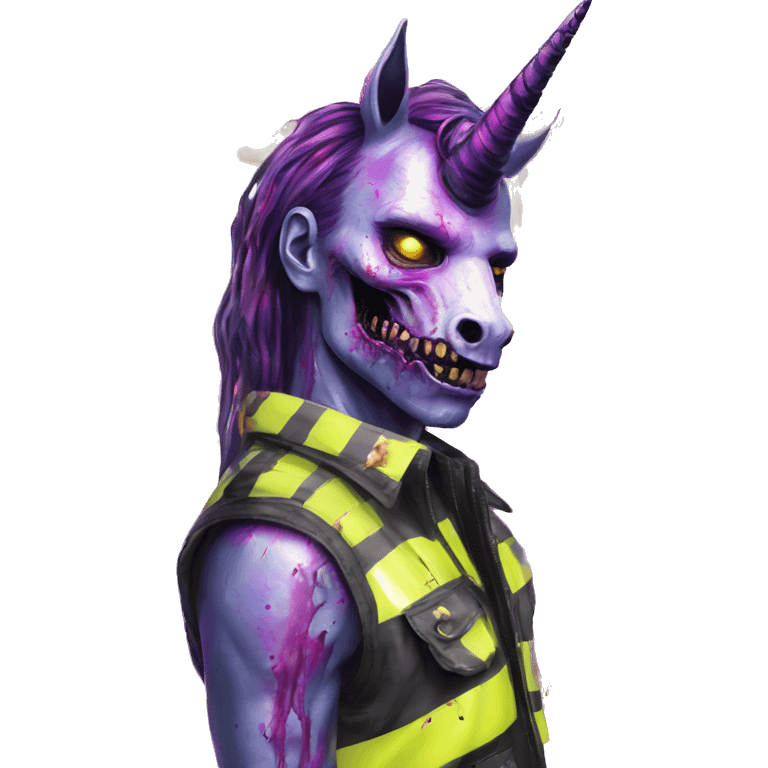 .Zombie_ Vaporwave black holographic oilslick zombie unicorn yellow caution tape emoji