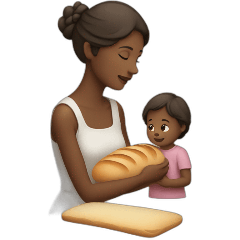 a mom with a child doing bread with white skin emoji