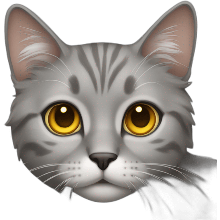 a gray, dry-haired cat with amber eyes emoji