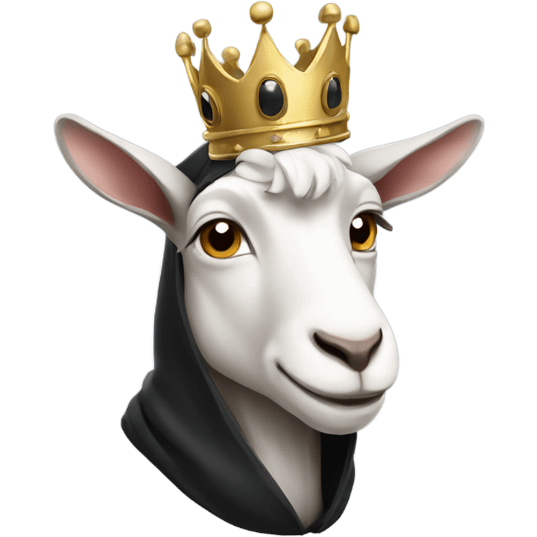 Goat wearing black hoodie and a royal crown emoji