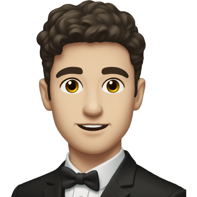 Young men with white skin and dark brown hair in formal portrait in nature emoji