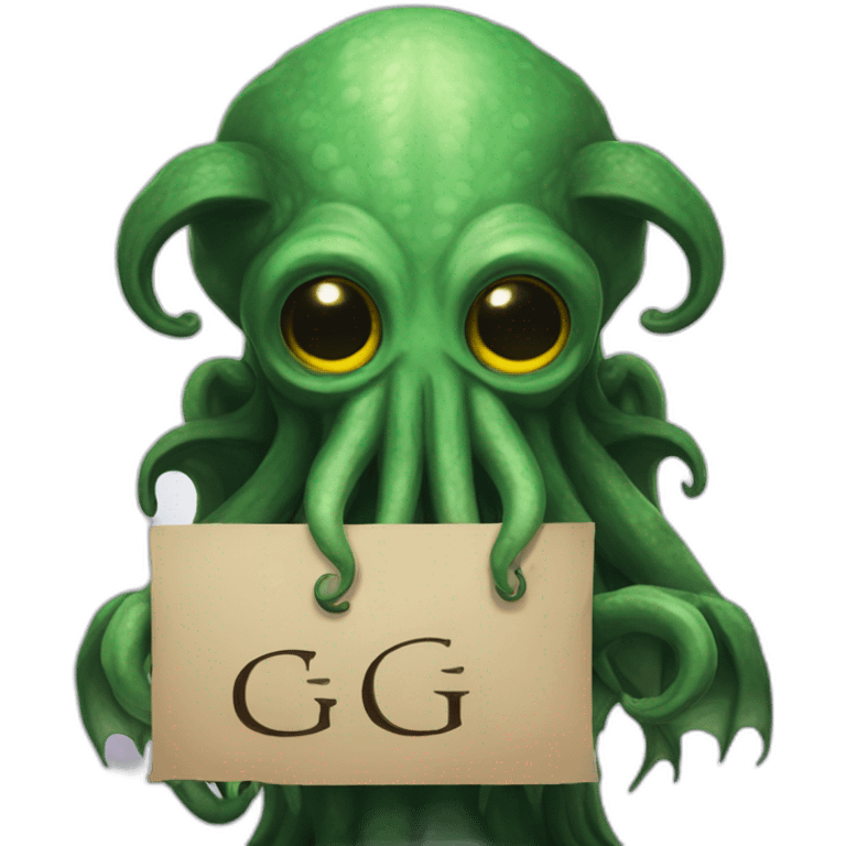 cthulhu with a beard holding a sign saying GG emoji