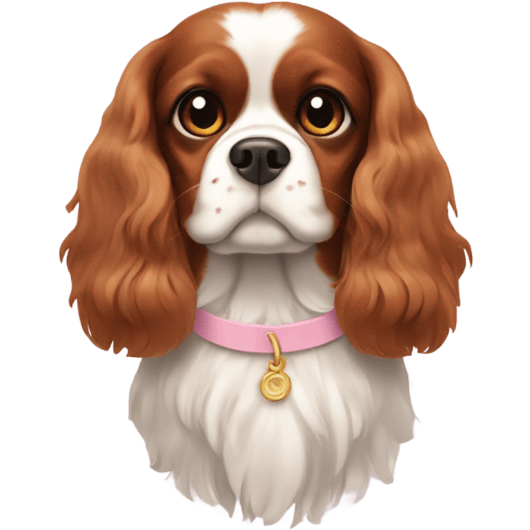 a king charles spaniel with a light pink collar emoji