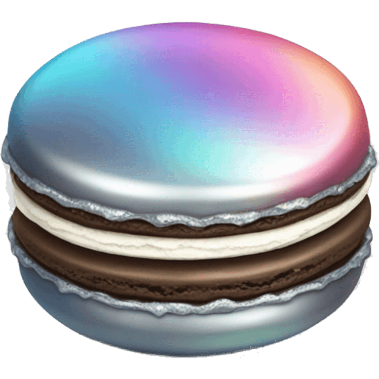 Realistic metallic silver macaroon with gradient colorful filling  emoji