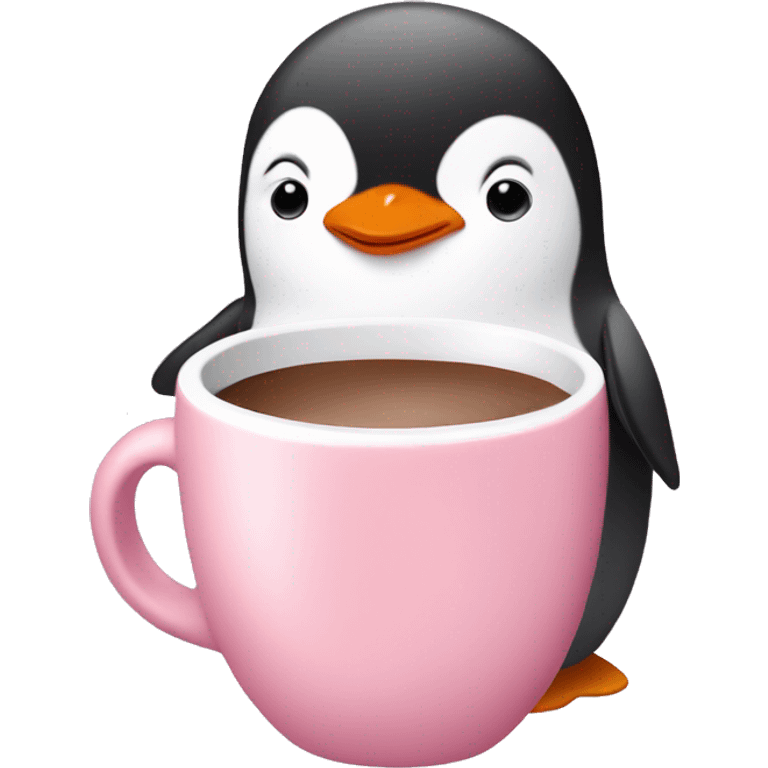 baby pink penguin drinking hot cocoa  emoji