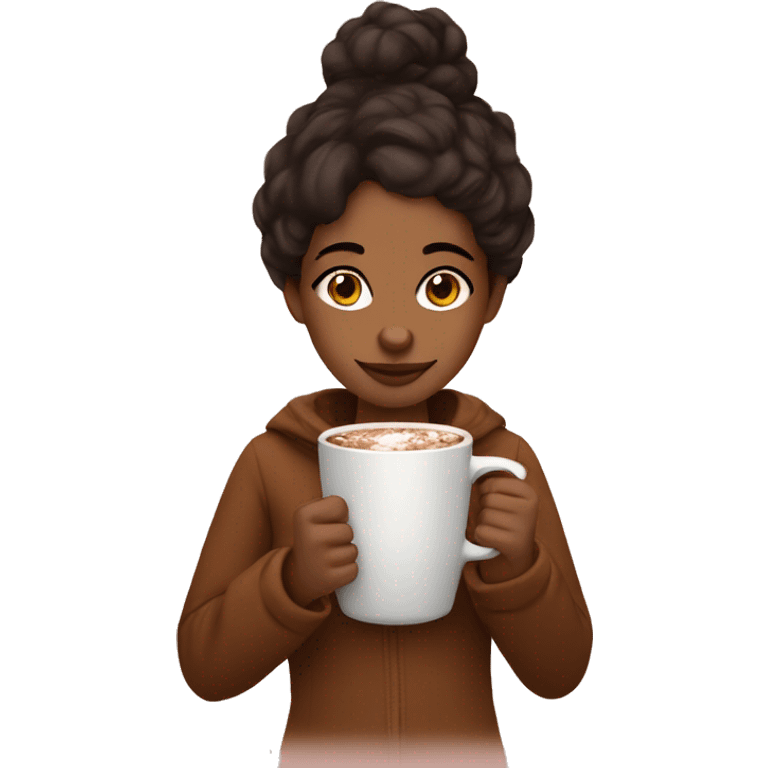 Brown skin girl with  sipping hot chocolate  emoji