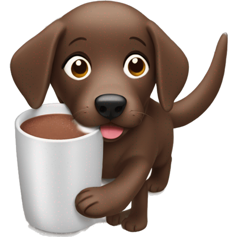 Chocolate Labrador drinking hot cocoa emoji