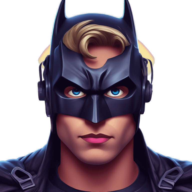 Synthwave Batman in Kung Fury style, oil paint, epic eyes, intricate lips, exquisite pose, beautiful, desirable, logical, Midsommar  emoji